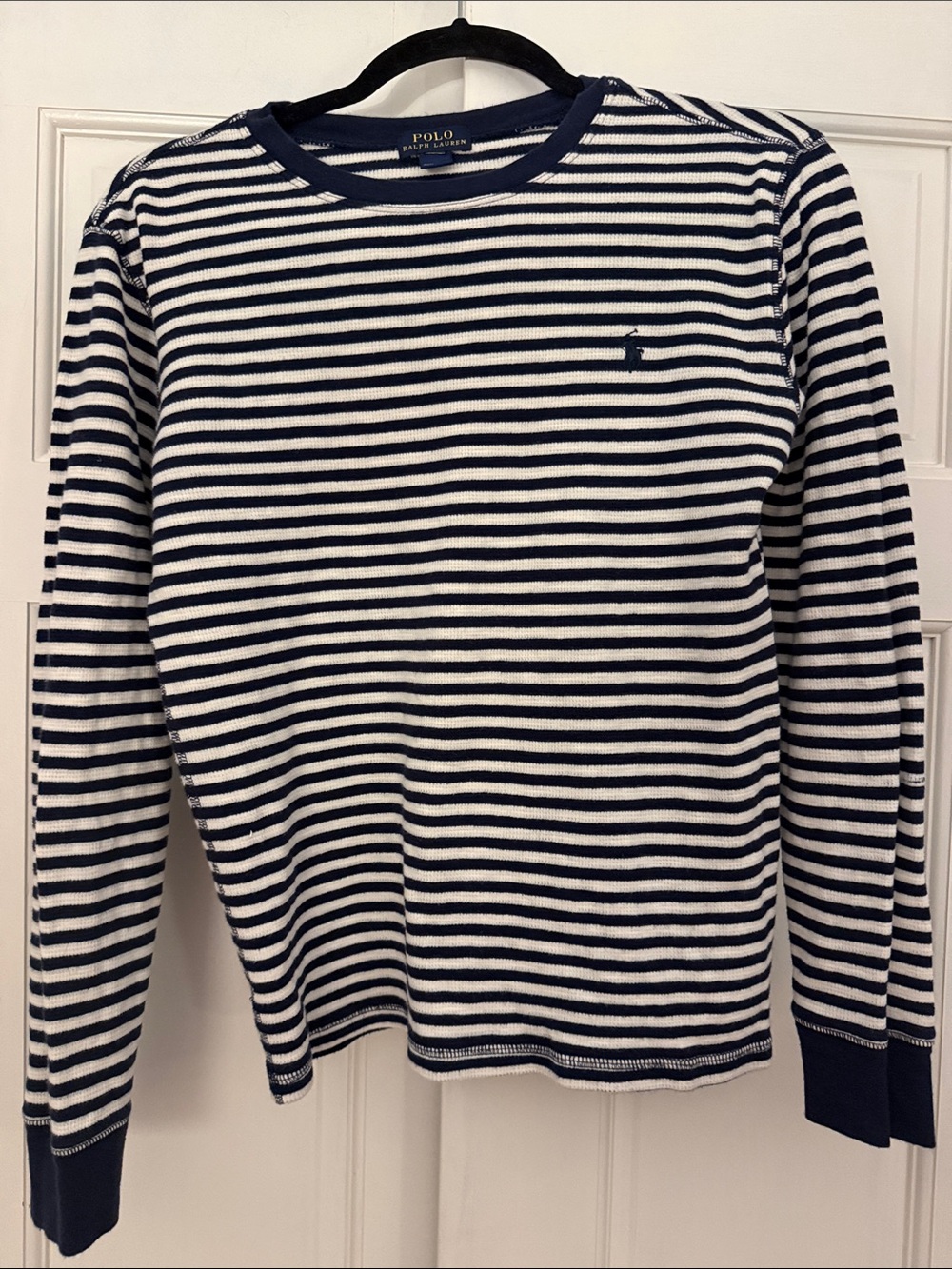 Polo by Ralph Lauren Navy & White Striped ThermalCrewneck Knit